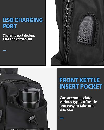 Miniatura 7 de Black Sling Crossbody Bag for Men Women, Tactical Backpack Shoulder Daypack Mini Anti-Theft Motorcycle Chest Bags, Small One Strap Backpack for