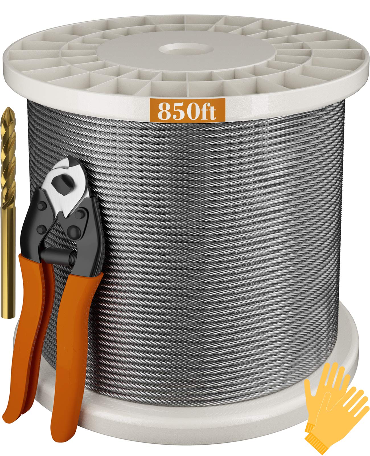 LEOPO 1/8" T316 Stainless Steel Cable, 7 x 7 Strands Construction, Fence Cable for Deck Railing, 850FT, Come with Cutter & Drill Bit