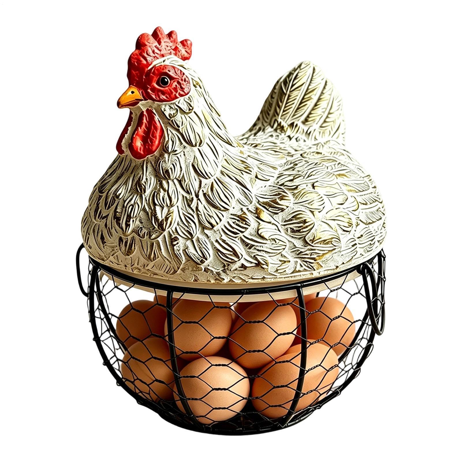 Panier à œufs en fil métallique et résine avec design poulet de 11x8x20 cm pour cuisine