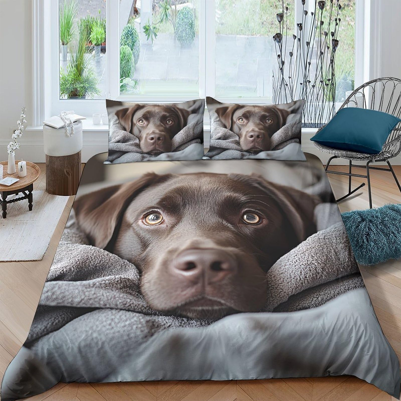 Ctjqhvkz Style-6 3D Printed Chocolate Lab Dog Fitted Sheet Microfiber Soft Anti-Slip Realistic Pet Bed Cover For Bedroom Guest Room Single（135X200cm）