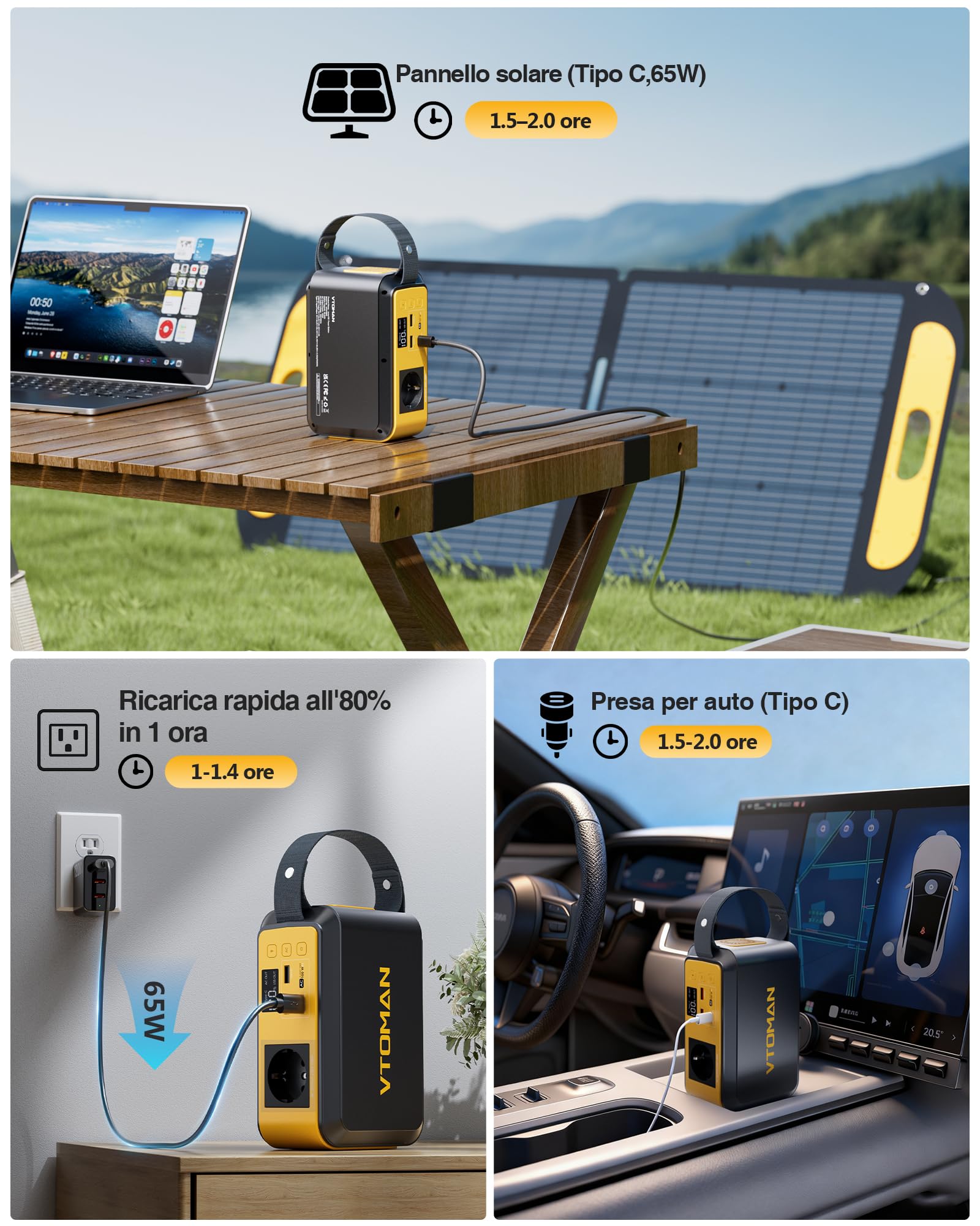 VTOMAN Jump 100 Centrale Elettrica Portatile 100W/89.6Wh - Generatore Solare, Batteria LiFePO4, Presa e PD 65W Ricarica Rapida,Piccolo e leggero per ampeggio, viaggio a piedi