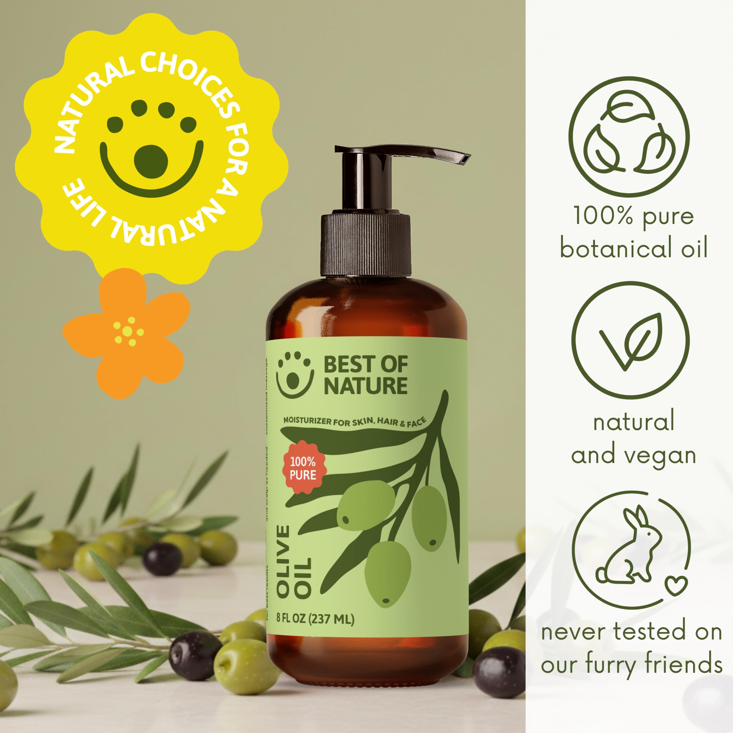 Olej z oliwek – 227 g – 100% czysty i naturalny – do ciała i włosów.