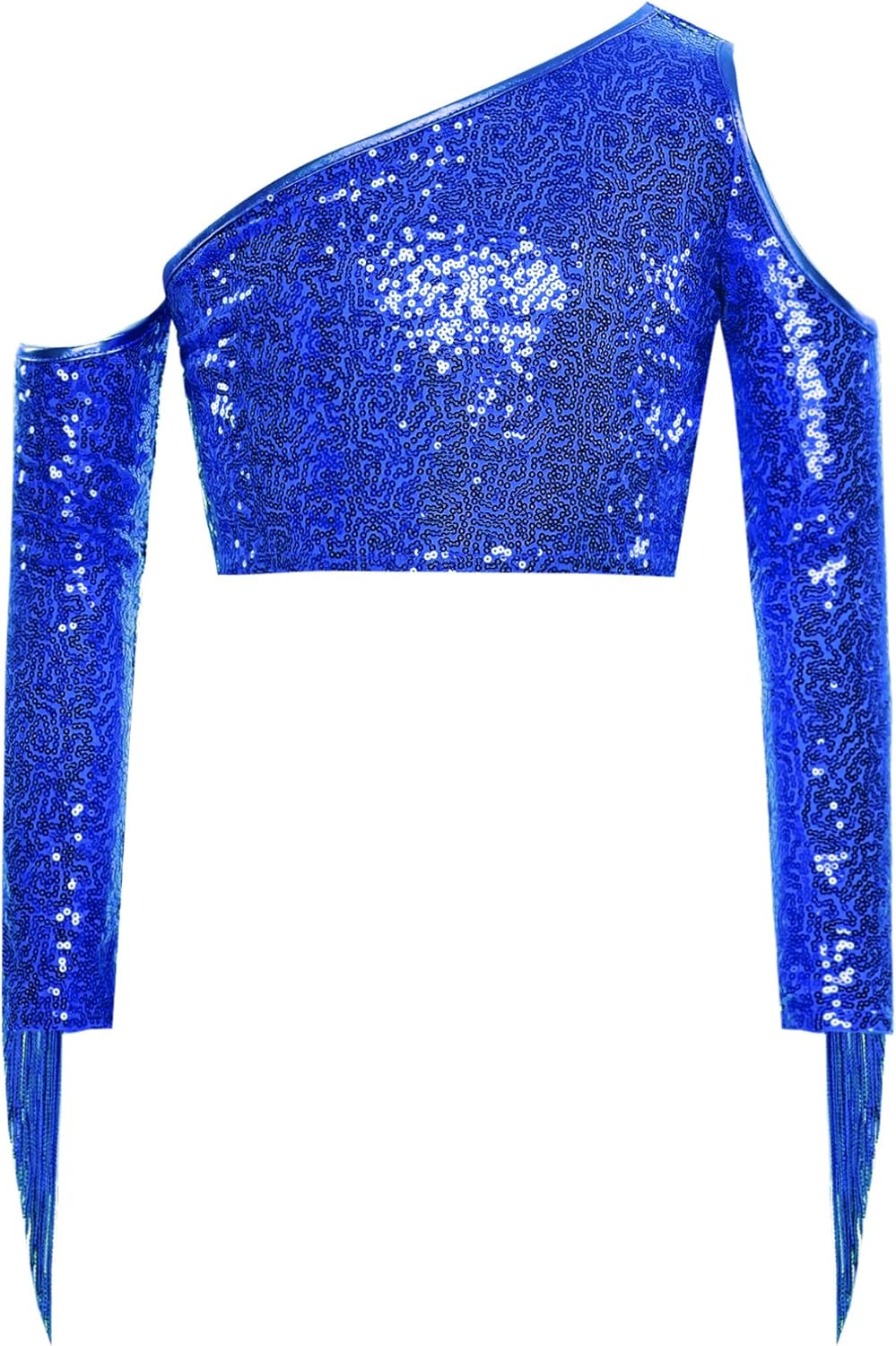 ranrann Girl's 2 Piece Dance Outfits Jazz Hip Hop Performance Dance Top and Metallic Bubble Skirts Set Royal Blue 16 Years