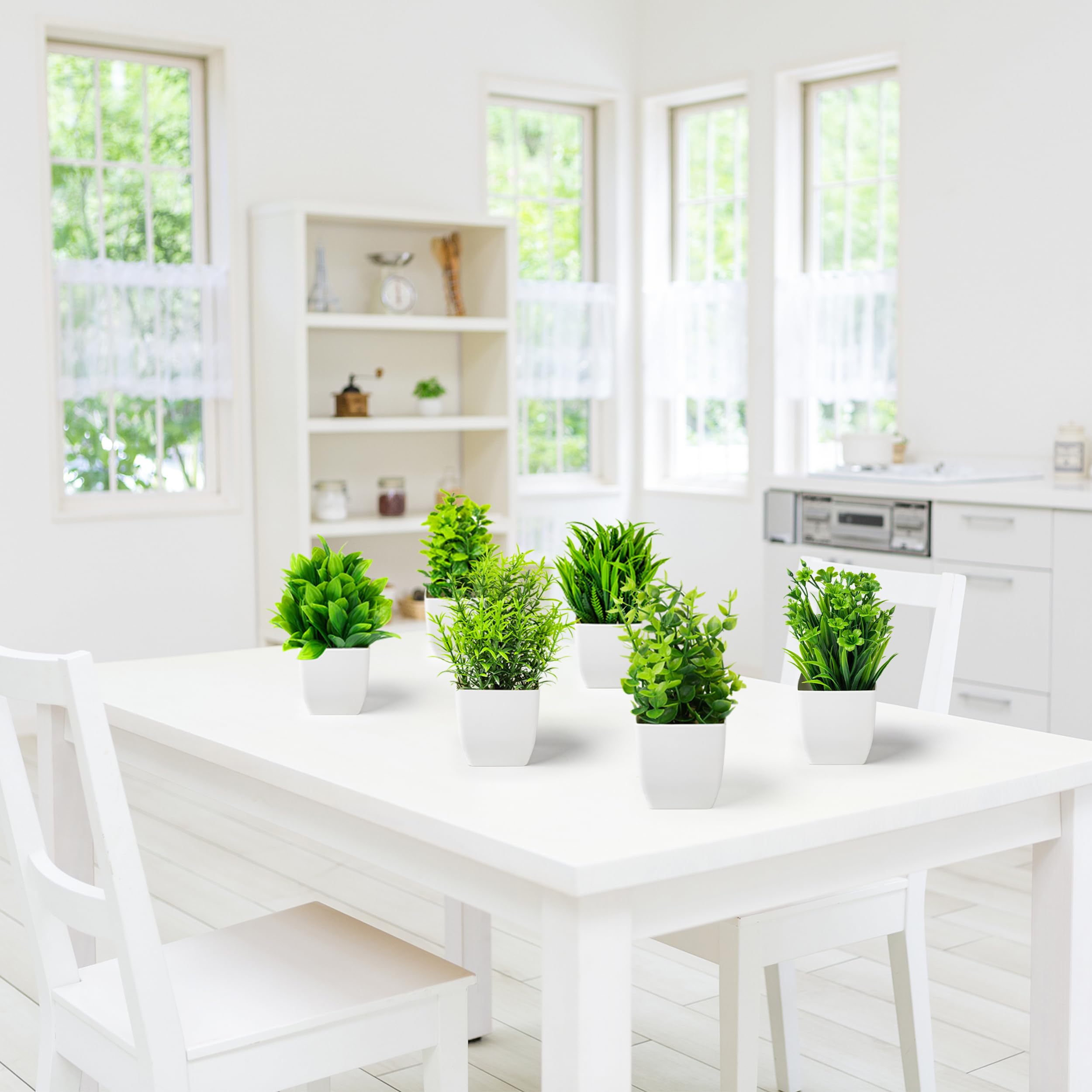 6 Piezas De Plantas Artificiales Pequeñas En Maceta - Decoración Para Mesa, Estante, Baño U Oficina, Plástico Realista