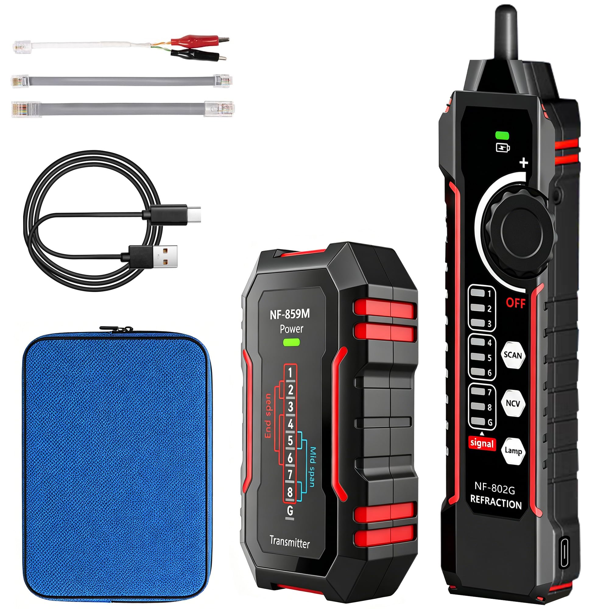 NF-802MG Tester per cavi di rete con POE/Cat5/Cat5e/Cat6/Cat6a CAT3 Linea telefonica RJ11 RJ45 Ethernet LAN Cavo telefonico Finder con funzione toner (nuova versione 2025)