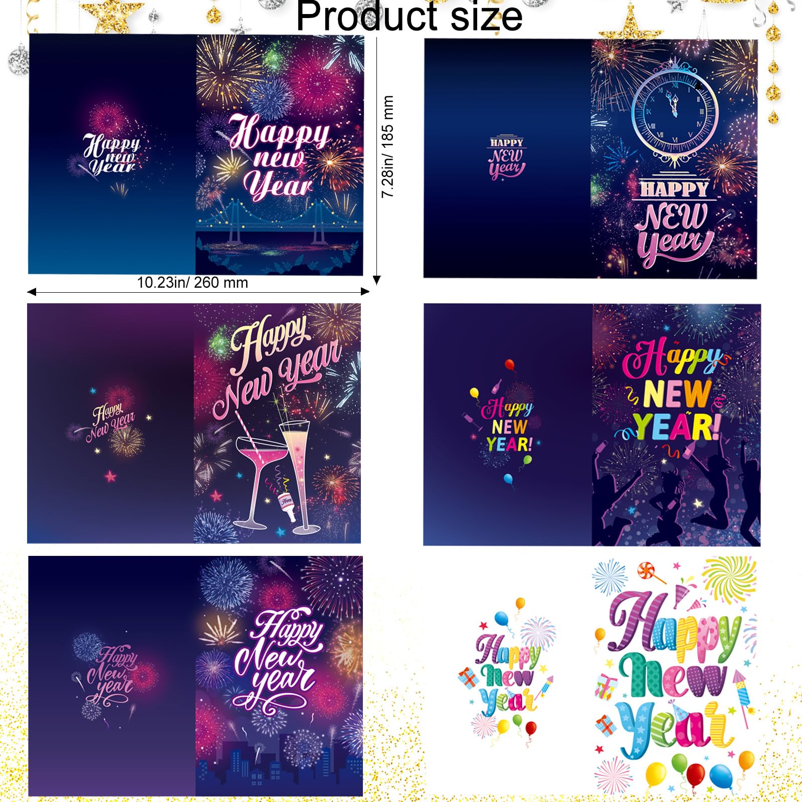 DPKOW Happy New Year Cards 2026 with Envelopes,Folding Colorful New Year Cards for 2026 NYE Party Supplies,6pcs - Image 2