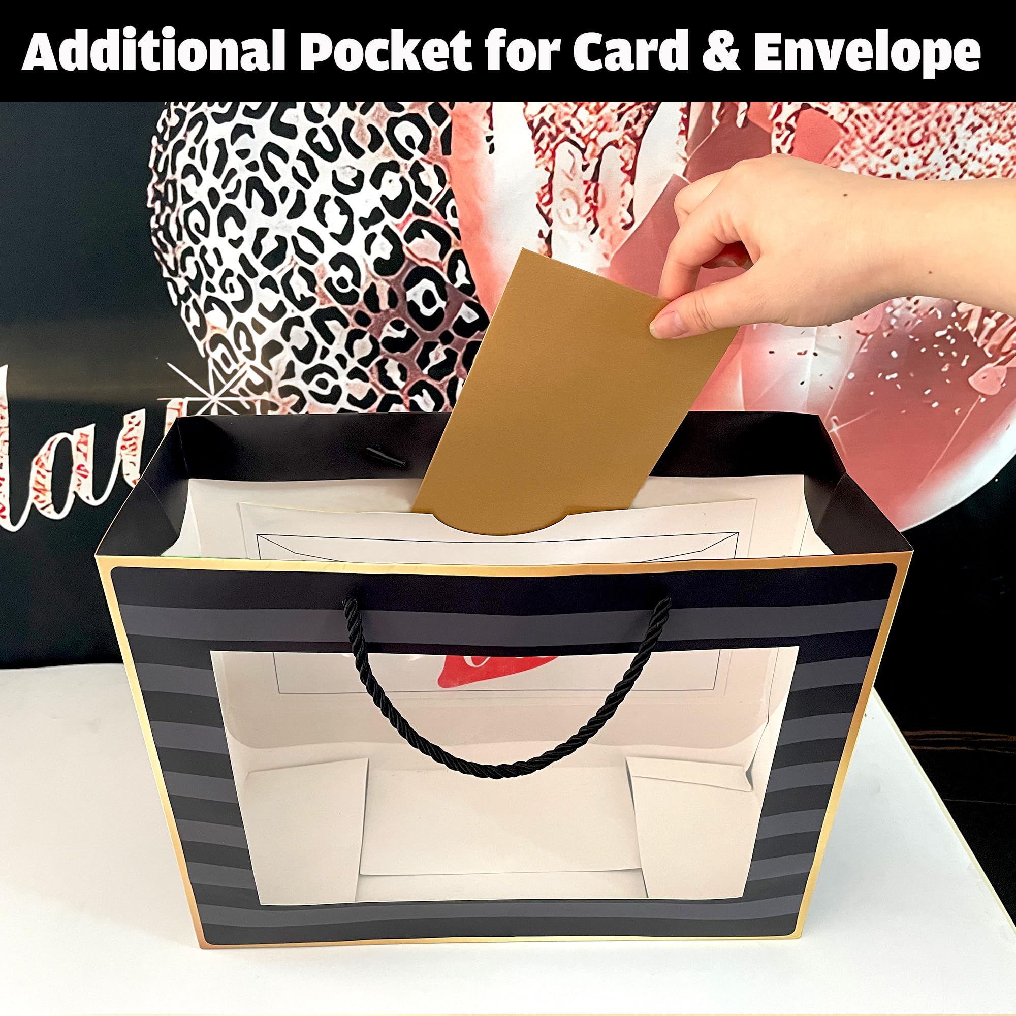 Sumerk 13" Large Anniversary Paper Bag with Tissue Papers and Greeting Card, Envelope and Stickers - Special Anniversary Wrapping Bag with Clear Window and Card Holder