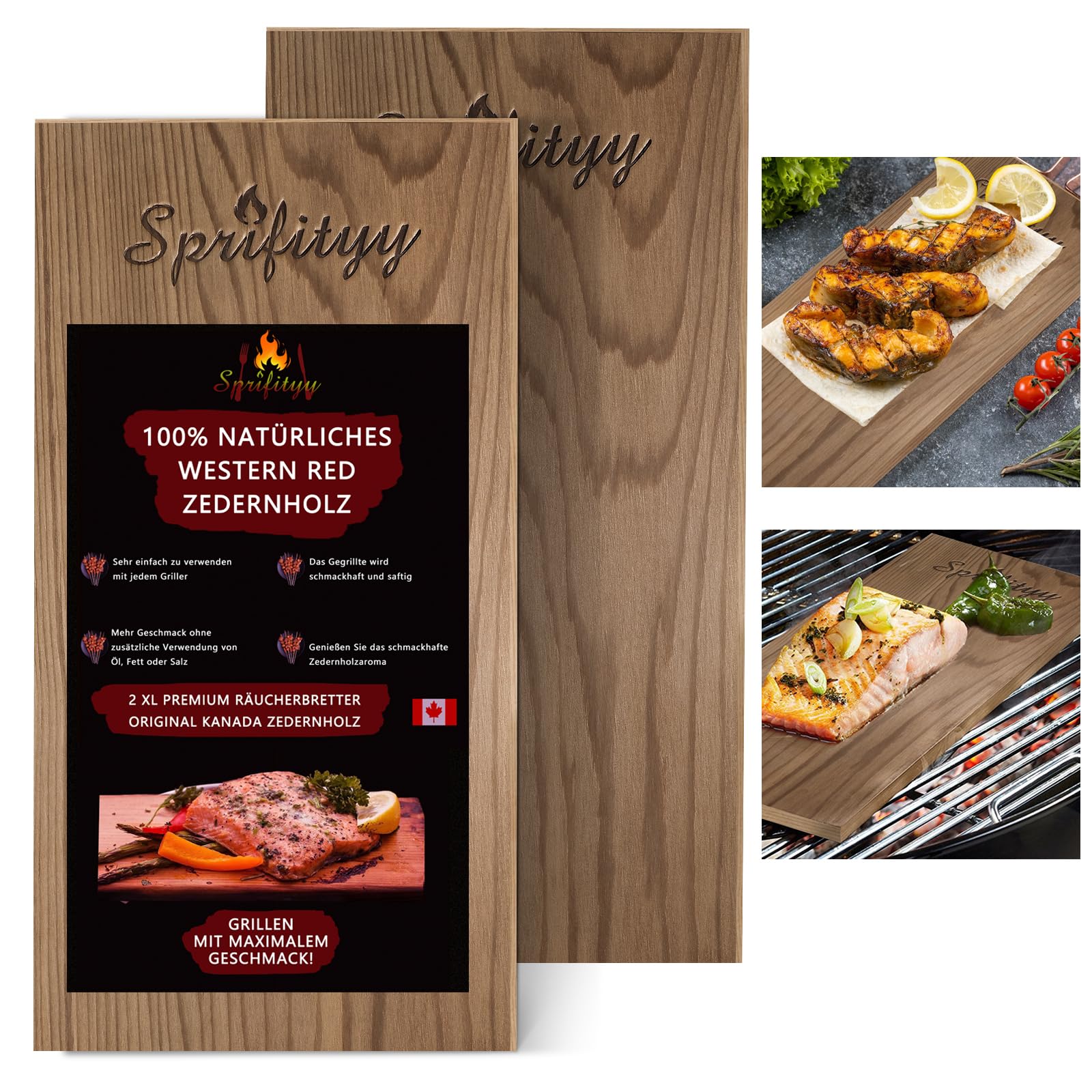 Sprifityy Deski do grillowania, średnie (30 x 14 cm), deski do wędzenia, wykonane w 100% z naturalnego drewna cedrowego, trwałe i wielokrotnego użytku, 2 sztuki