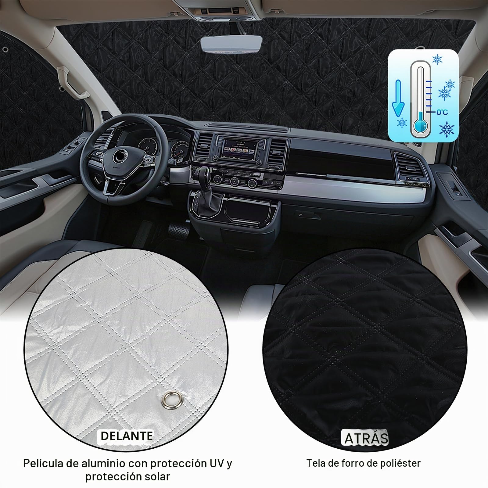 Parasoles Termicos para Peugeot Partner Citroen Berlingo2008-2018 | 3PCS, Plegable, Parasol Paraguas Funda para Parabrisas para Camper Privacidad y Control de Temperatura
