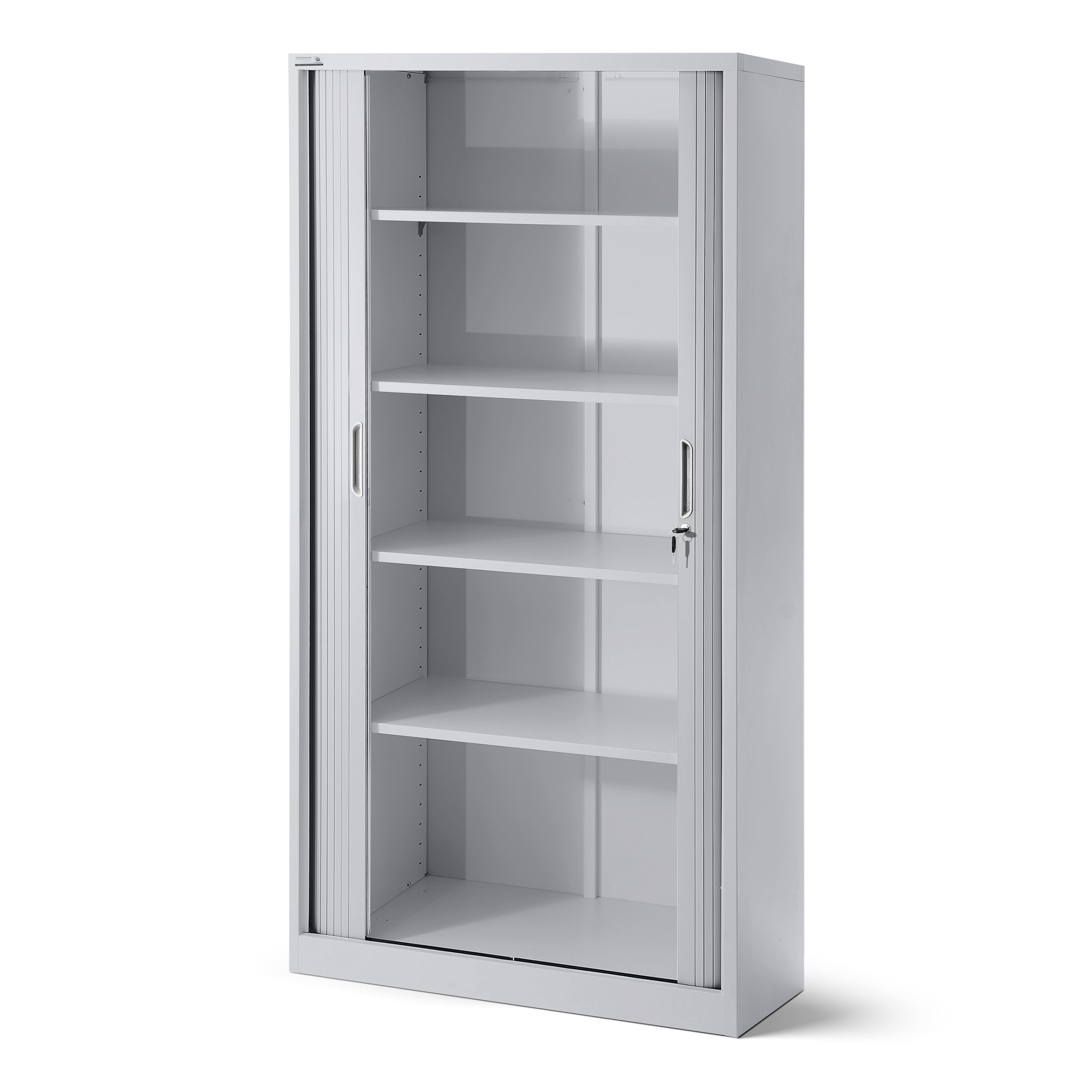 Jan Nowak Armoire Rideaux de Bureau métallique 4 étagères Porte roulante tôle d'acier verrouillable 185 cm x 90 cm x 45 cm (Gris)