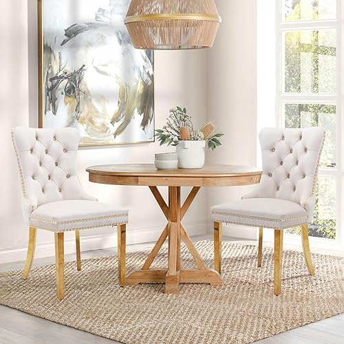 Miniatura 60 de Juego de 6 Sillas de Comedor Tapizadas en Terciopelo, Sillas Laterales de Cocina de Estilo Moderno con Ribete de Tachuelas y Patas de Madera, Anillo