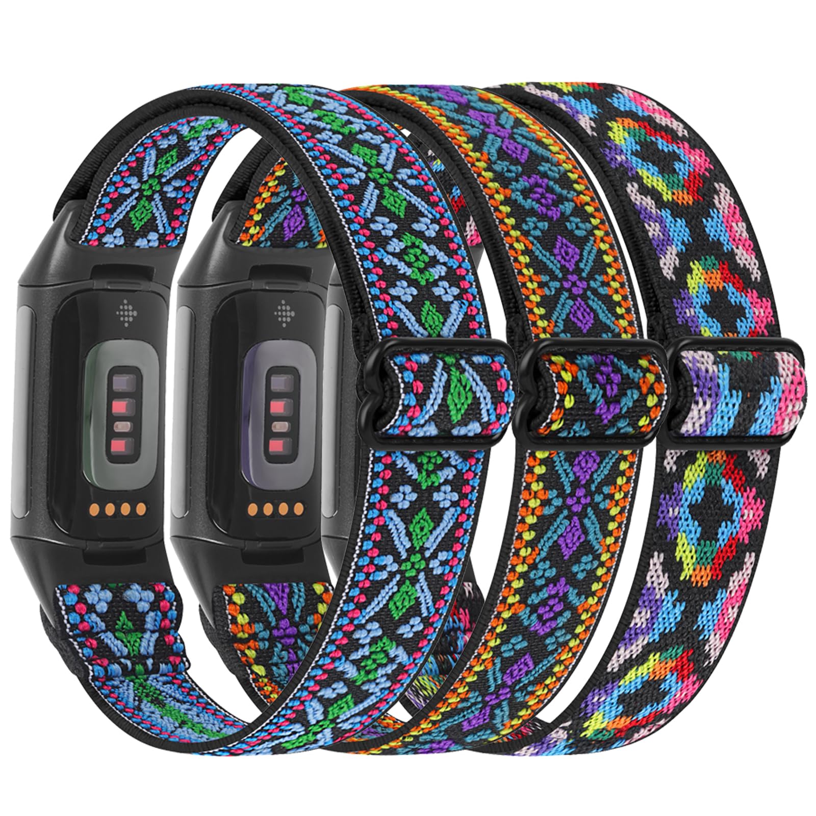HUYIIO 3 Pack Adjustable Elastic Watch Strap Compatible with Charge 5/Charge 6 Straps, Soft Breathable Nylon Sport Band Stretchy Replacement Wristband For Women Men