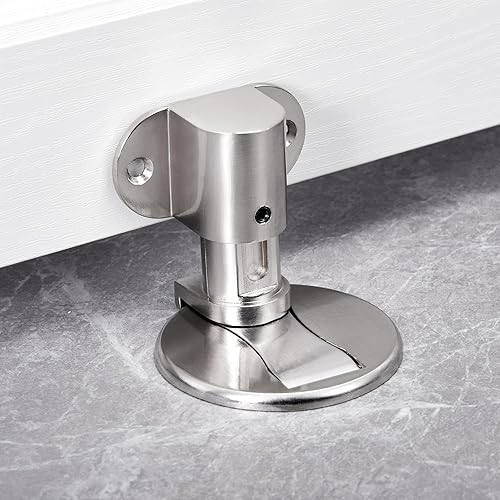 INIRET Tope de puerta plateado para montaje en el suelo, tope magnético invisible de altura ajustable, cierre de puerta para parte inferior de la