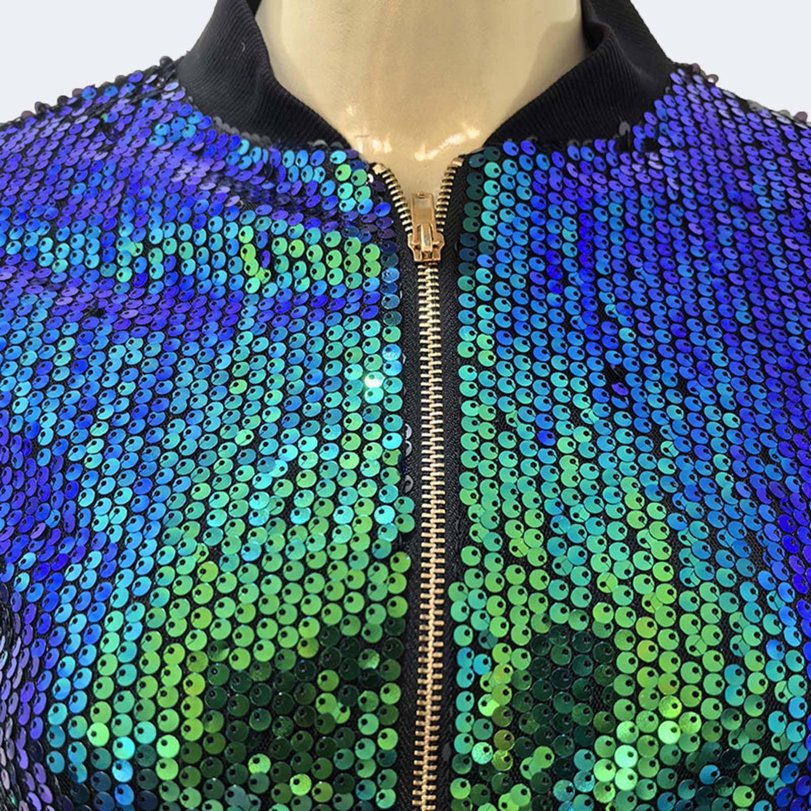 Baseball Jacke Damen Pailletten Reißverschluss Langarm Jacken Blazer Sakko Pailletten Blazer Jacke Elegant Kurz Sakko Rave Party Outwear Blazermantel Bomberjacke Bikerjacke Übergangsjacke Lässig