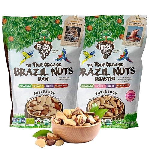 Nueces de Brasil orgánicas crudas (15 onzas) + nueces de Brasil orgánicas tostadas saladas con sal del Himalaya (15 onzas) - (paquete de 2)