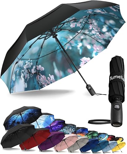 TUMELLA Strongest Windproof Travel Umbrella (Compact, 100MPH Wind-Tested), Light, Portable,
