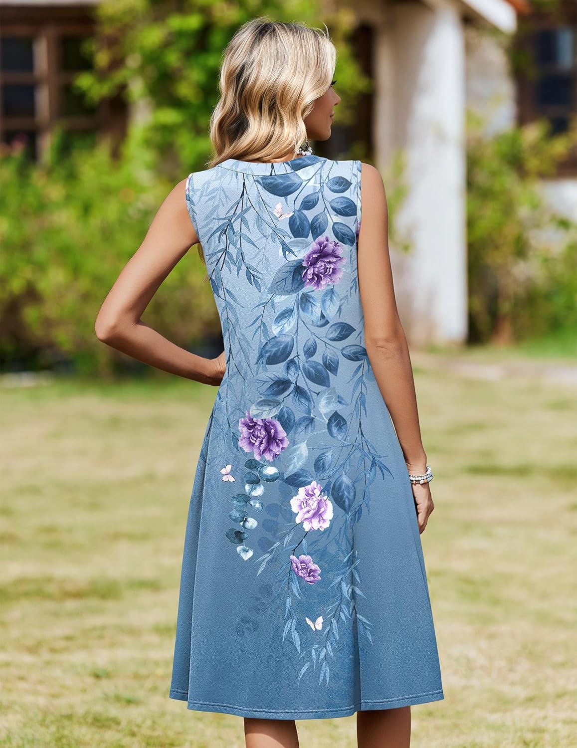 Zeagoo Women Summer Casual Dress 2026 Sleeveless Midi Tank Sundress with Pockets V Neck Buttons Pleated A Line Tshirt Dress - Image 6