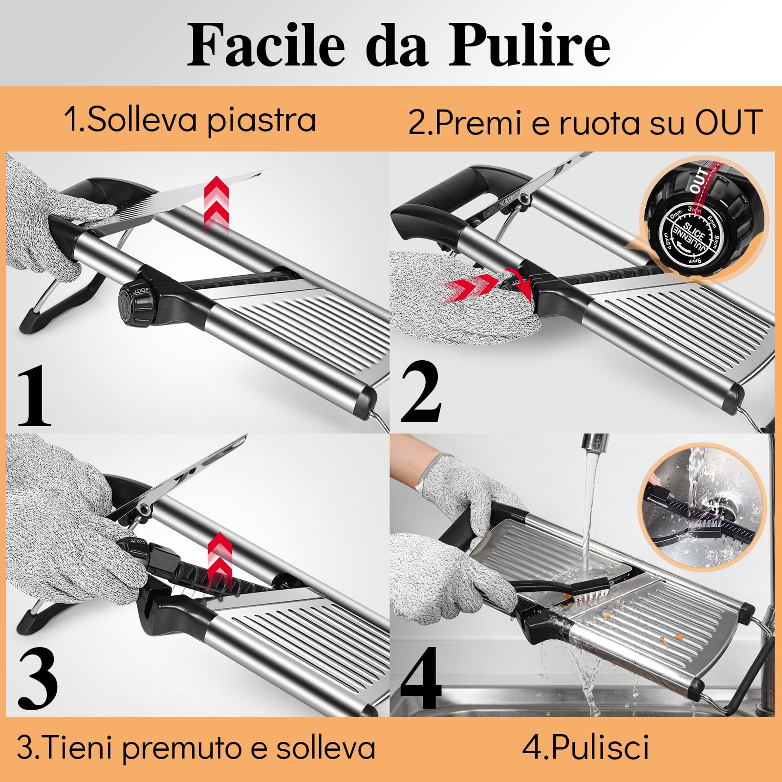 MASTERTOP Mandolina Affettatrice Professionale, Mandoline Giapponese per Verdure, Mandolina Vegetale Regolabile con Lame Affilate, Affetta Verdure Cucina in Acciaio Inox per Patate, Carote, Cipolle