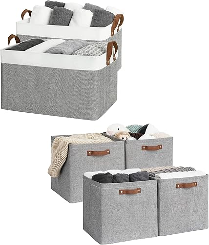StorageWorks Contenedores de almacenamiento de tela extra grandes de 45L y caja de almacenamiento con asas de poliuretano