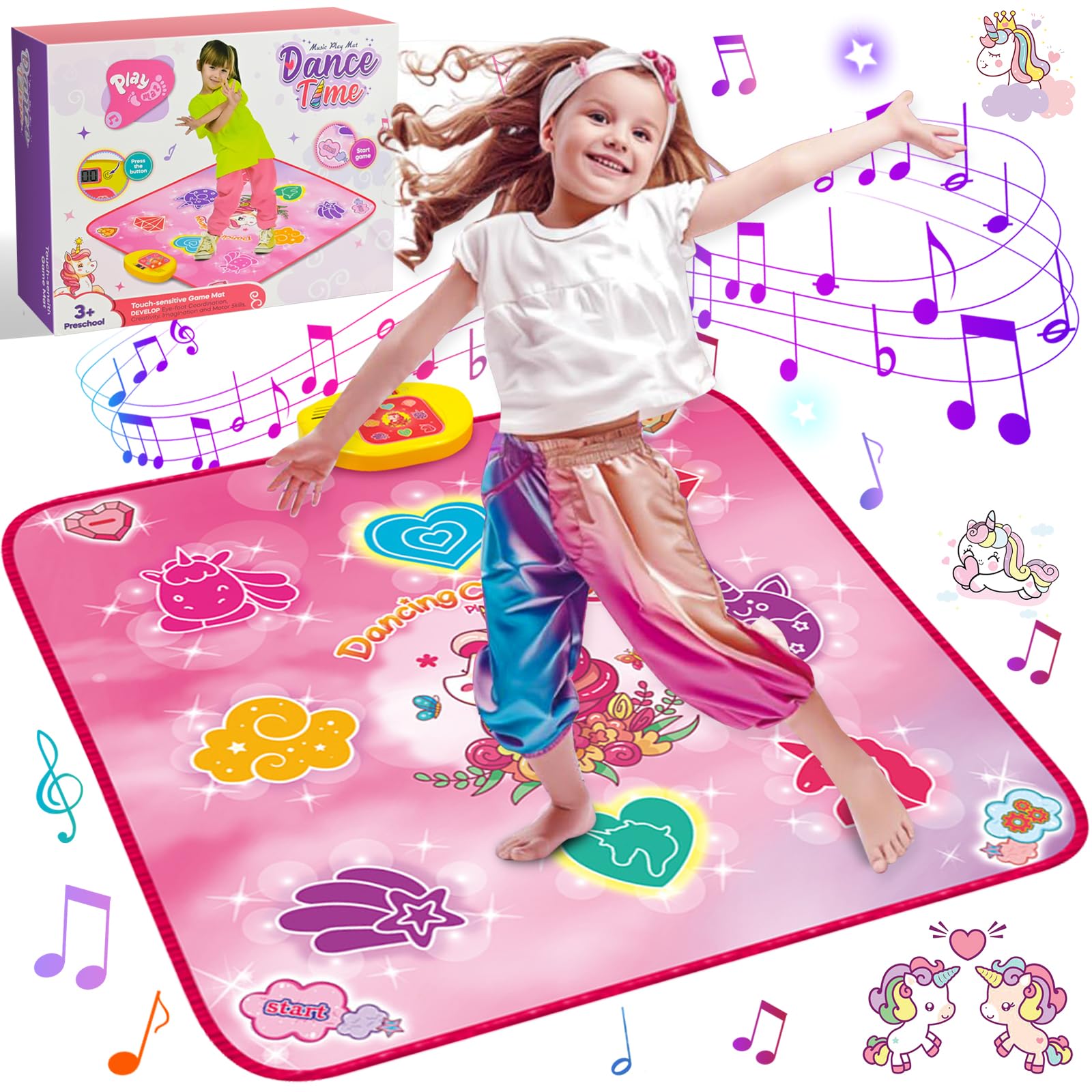 Ulikey Alfombra de Baile Juguete Niña 3 +, 5 Modos de Juego Alfombra Musical con Luces LED, Volumen Ajustable Electrónico Unicornio Mantas de Baile para Niñas Navidad Cumpleaños Regalos