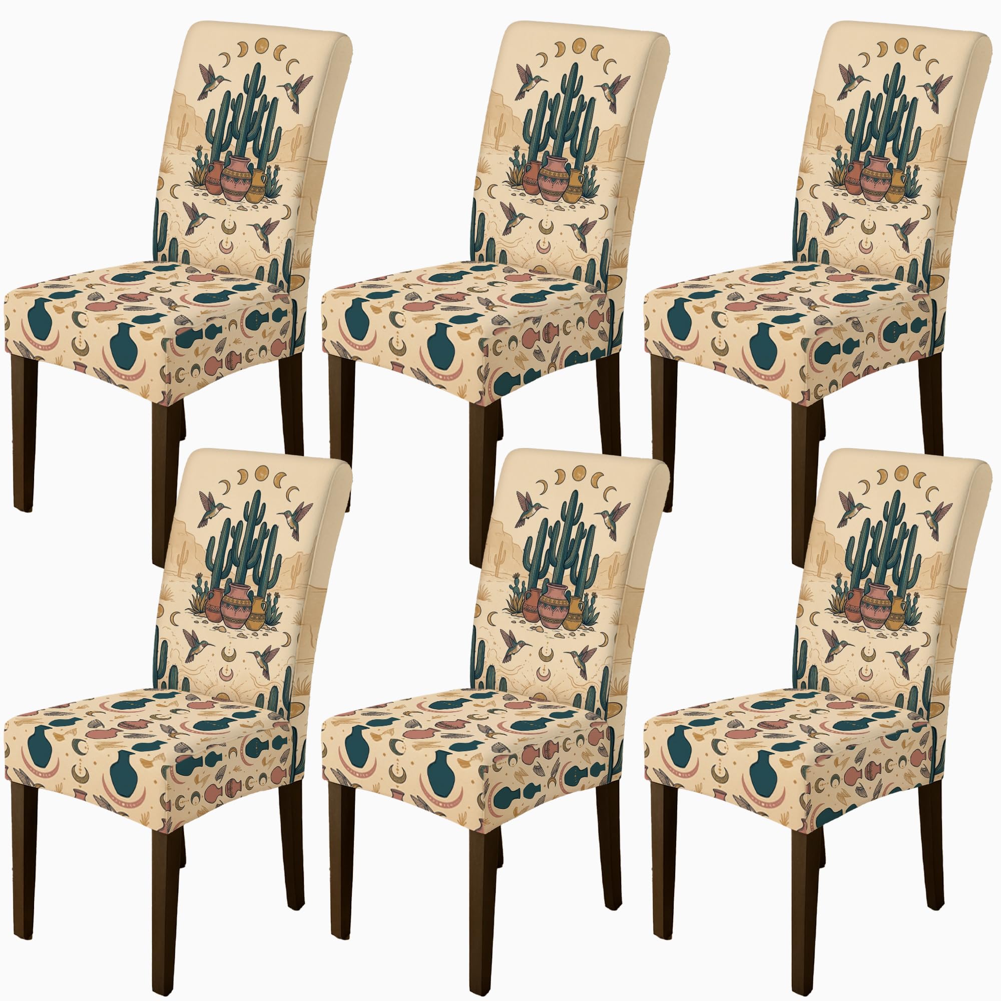 Housses de chaise cuisine et salon motif cactus rustique pour décorer vos repas de fête