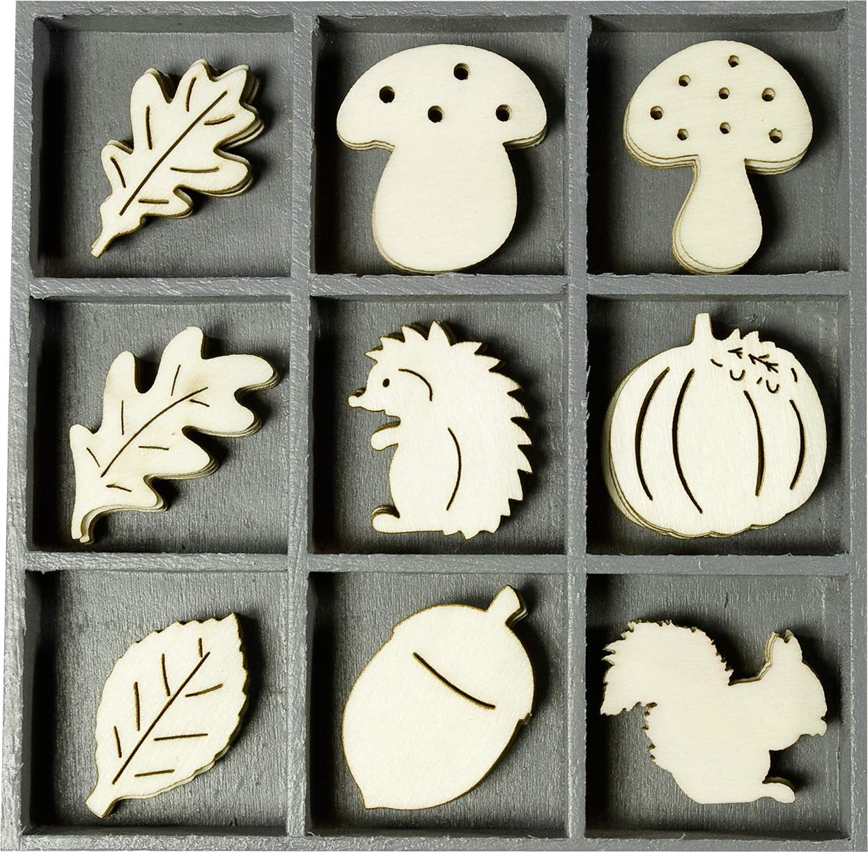 cArt-Us Caja con Adornos de Madera Erizo Hoja de Seta 10.5x10.5cm Madera Natural