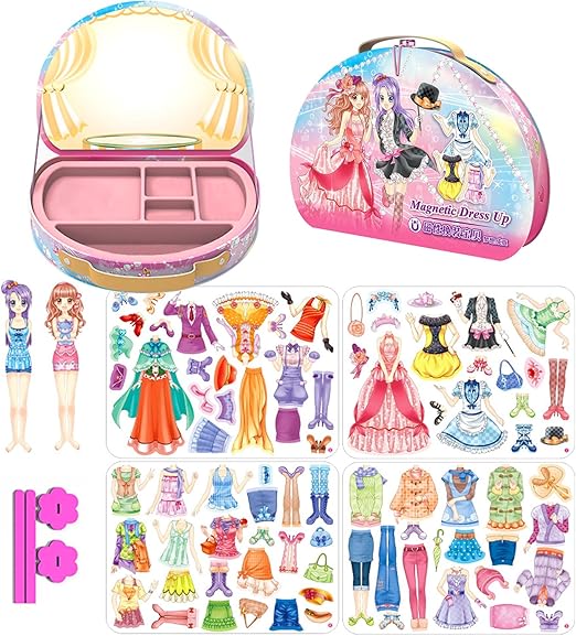 Magnetic Dress Up Paper Doll Pretend Play Game Toys,Dollhouse Magnet People Clothes Puzzles Development for 3+ Year Old Girls Toddler,Preschool Learning Created Imagine Birthday Gift (E Set)