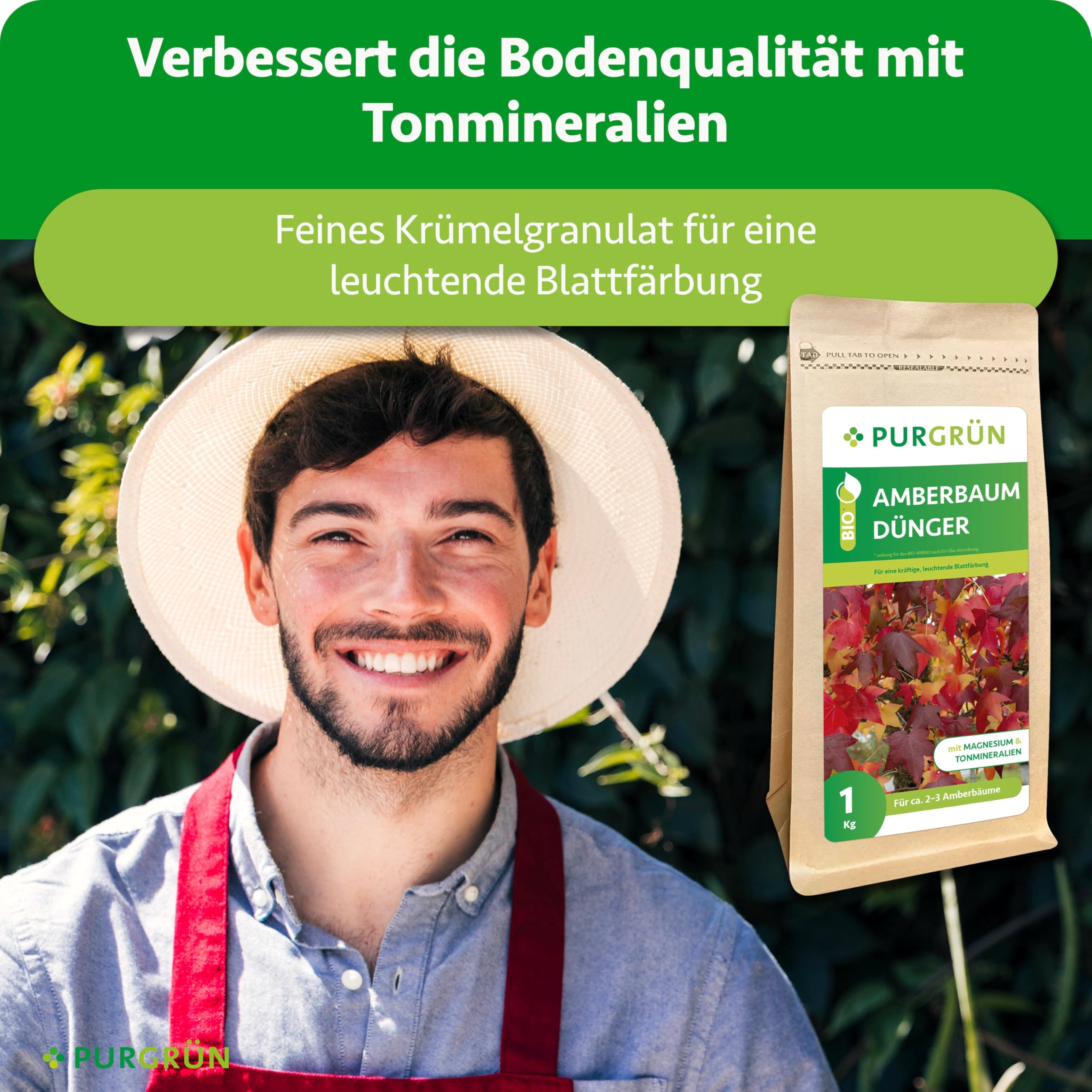 Bio-Amberbaum-Dünger 1 kg – Organisch-mineralische Rezeptur – Feinkörniges Krümelgranulat – NPK 6+3+8 – Mit Magnesium für eine intensive Blattfärbung – Verbessert die Bodenqualität