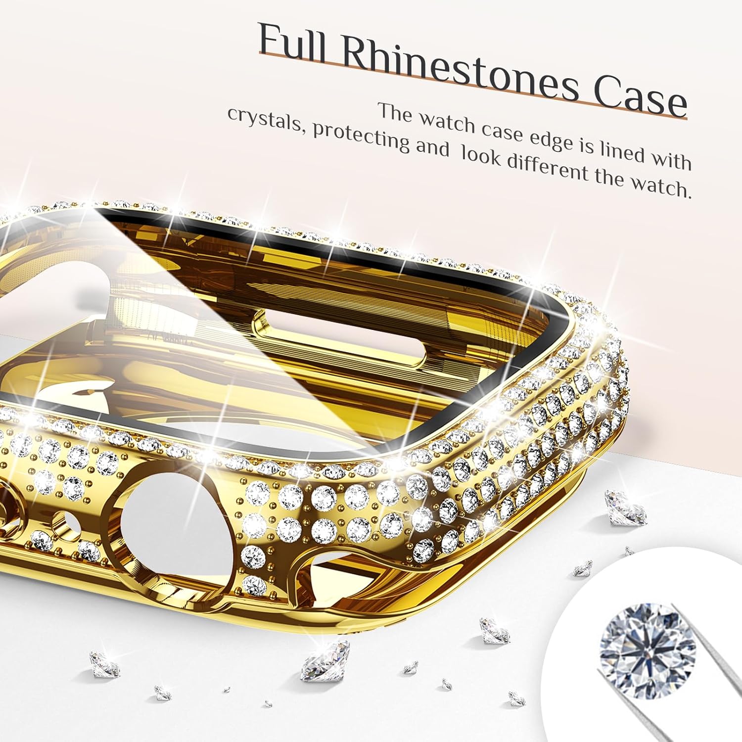 Goton 46mm Waterproof Bling Case for Apple Watch Series 11 & 10 Screen Protector 46 mm, Sparkling PC Front Bumper & Hollow Back for iWatch Cover, Splash-Resistant, Easy Install