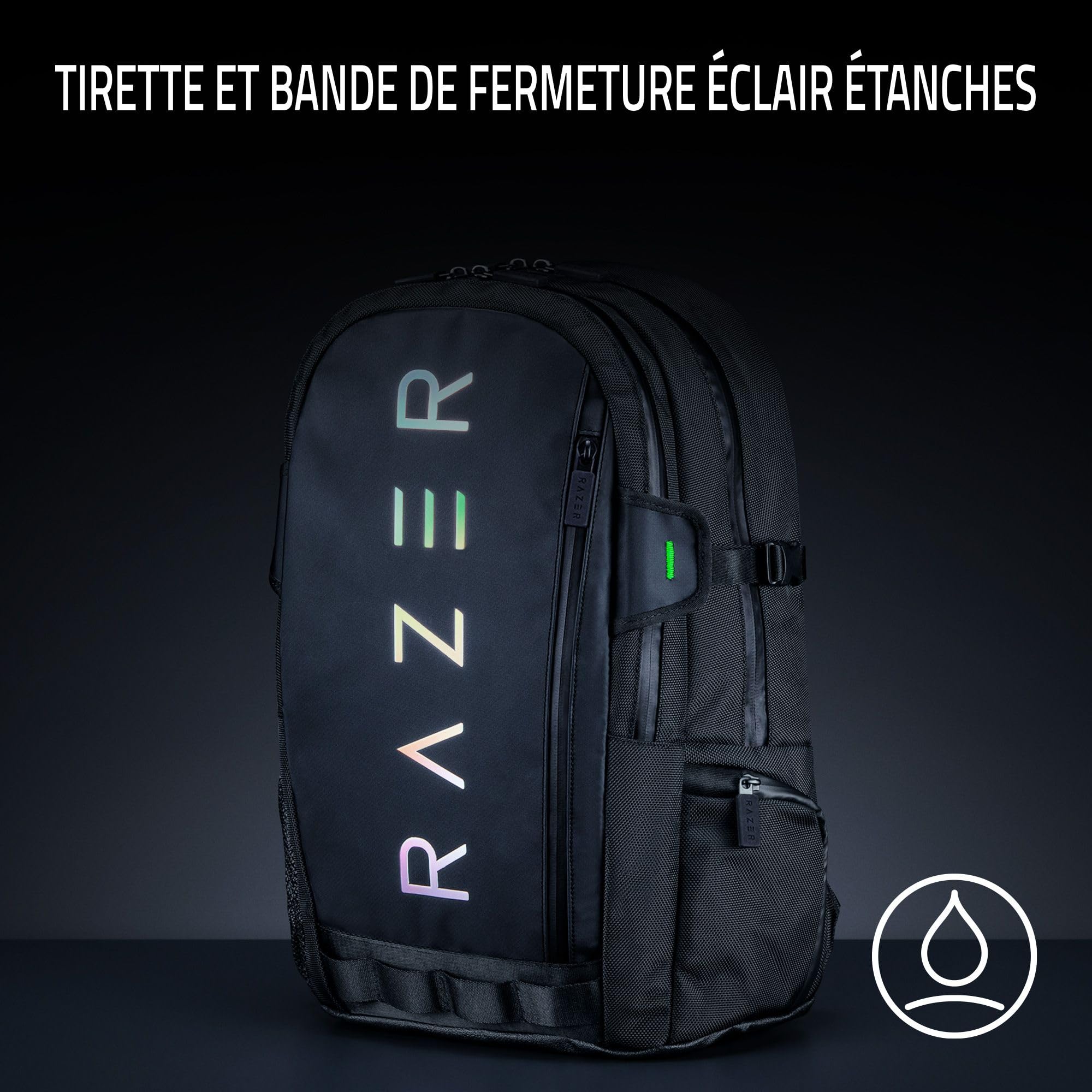 Razer Rogue V3 Backpack (15.6") - Sac à Dos de Voyage Compact (Compartiment pour Ordinateur Portable jusqu'à 15 Pouces, résistant à l'usure, Housse extérieure en Polyester) Noir/Chroma