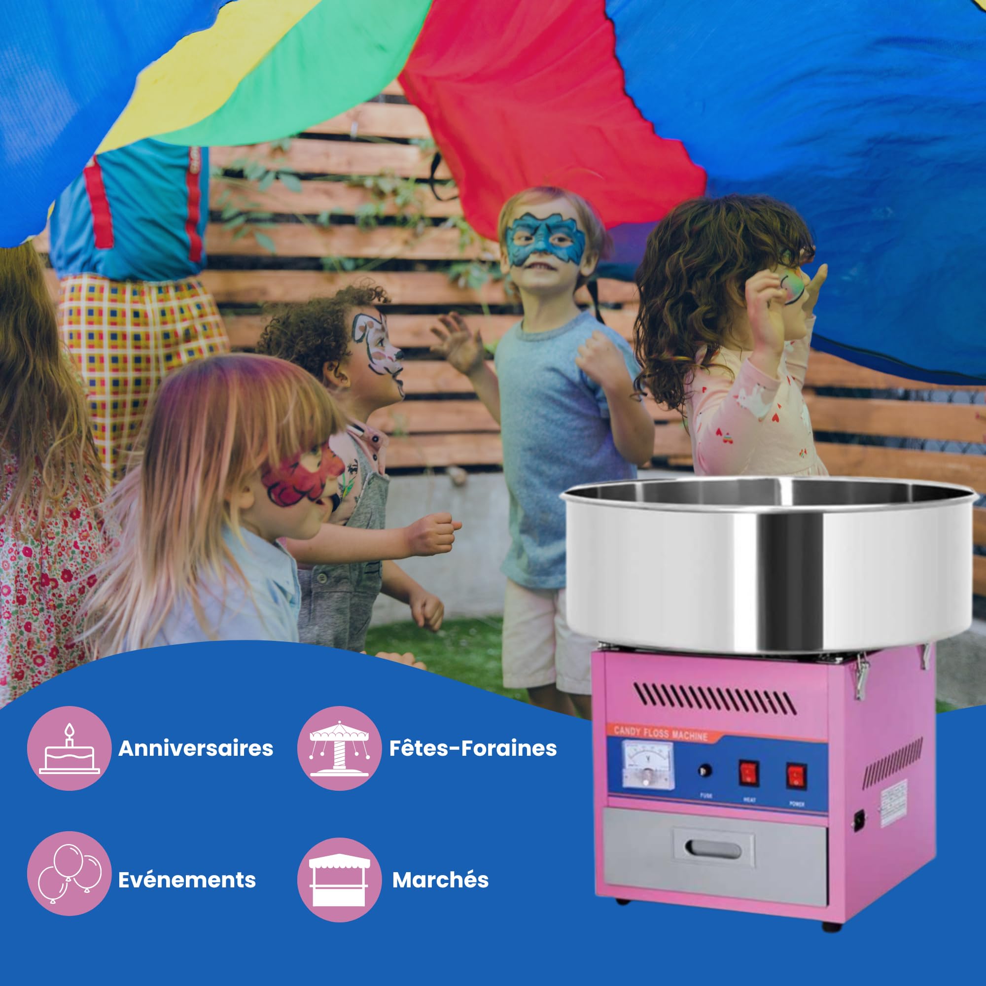 Machine Barbe à Papa Professionnelle - 1,8 kg/h - Cuve Inox - Idéale Événementiel et Fêtes