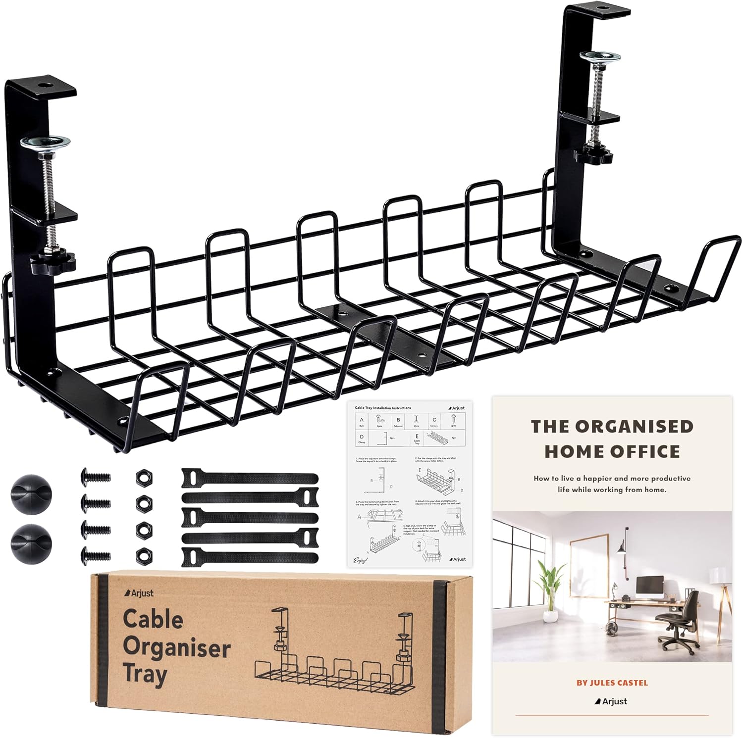 Arjust Under Desk Cable Management Tray Cable Organiser and Cable
