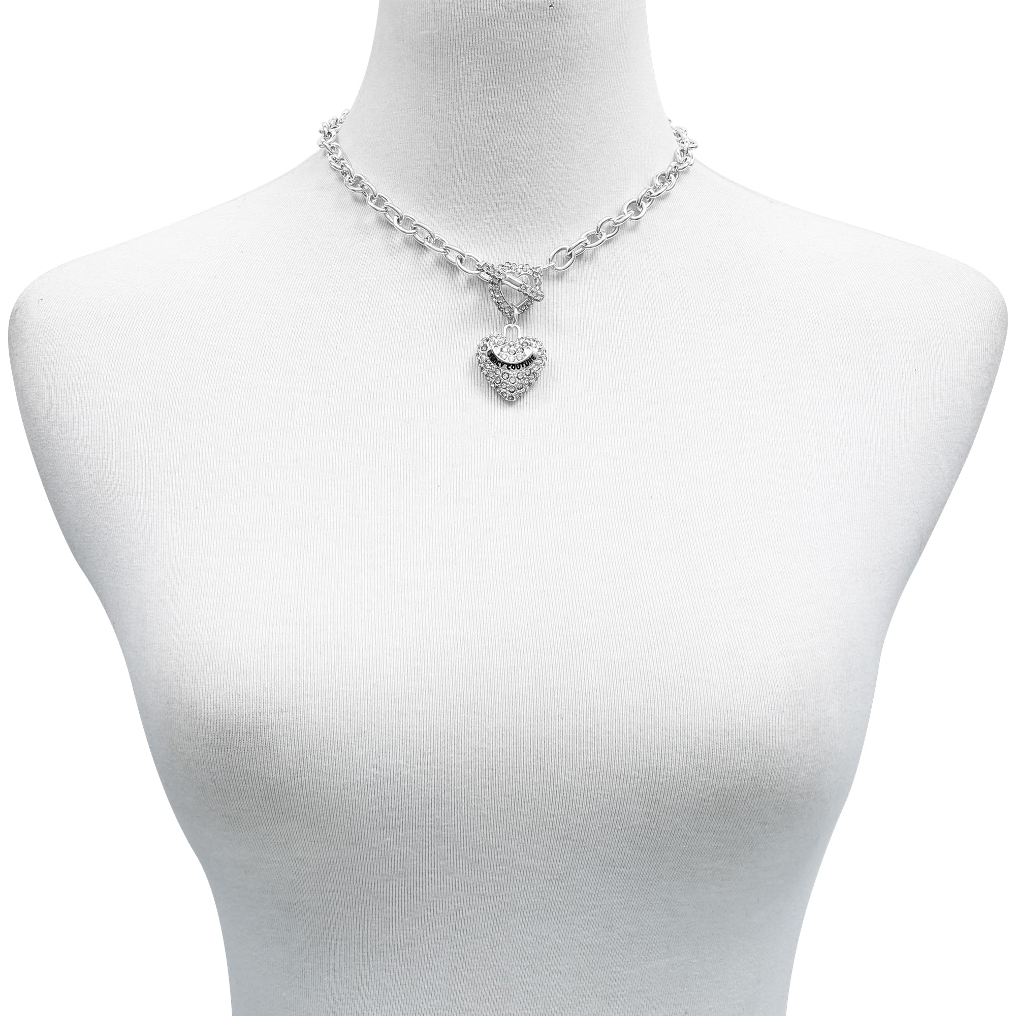 Juicy Couture SIlvertone Heart Charm Pendant Necklace For Women