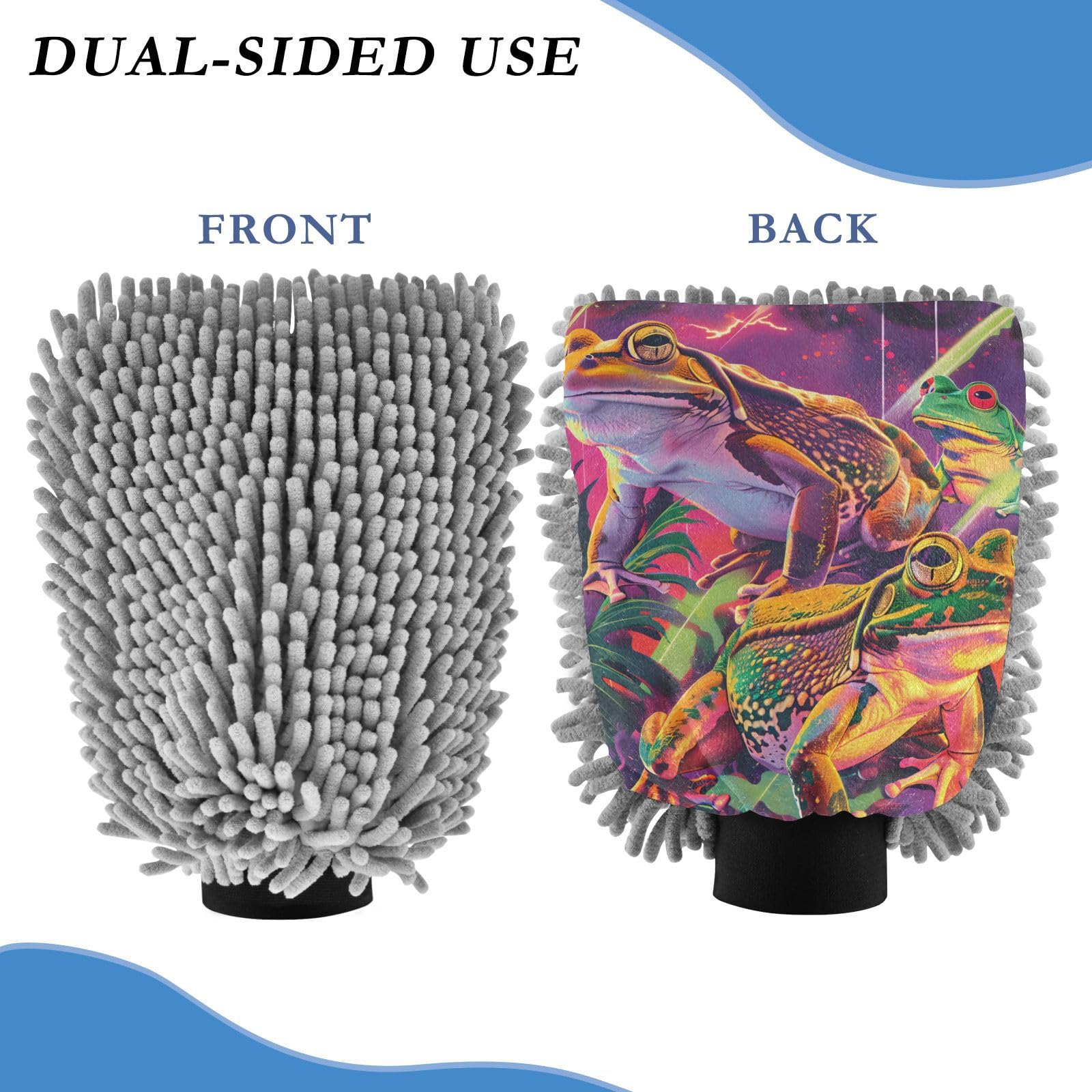 IOACIY Absorbent Microfiber Car Wash Drying Mitts, 2 Pack, Scratch-Free & Lint-Free, Rich Foam, Highly Absorbent, Double Sided, Wash Mitt Perfect for Car Washing, M, Frog (2)