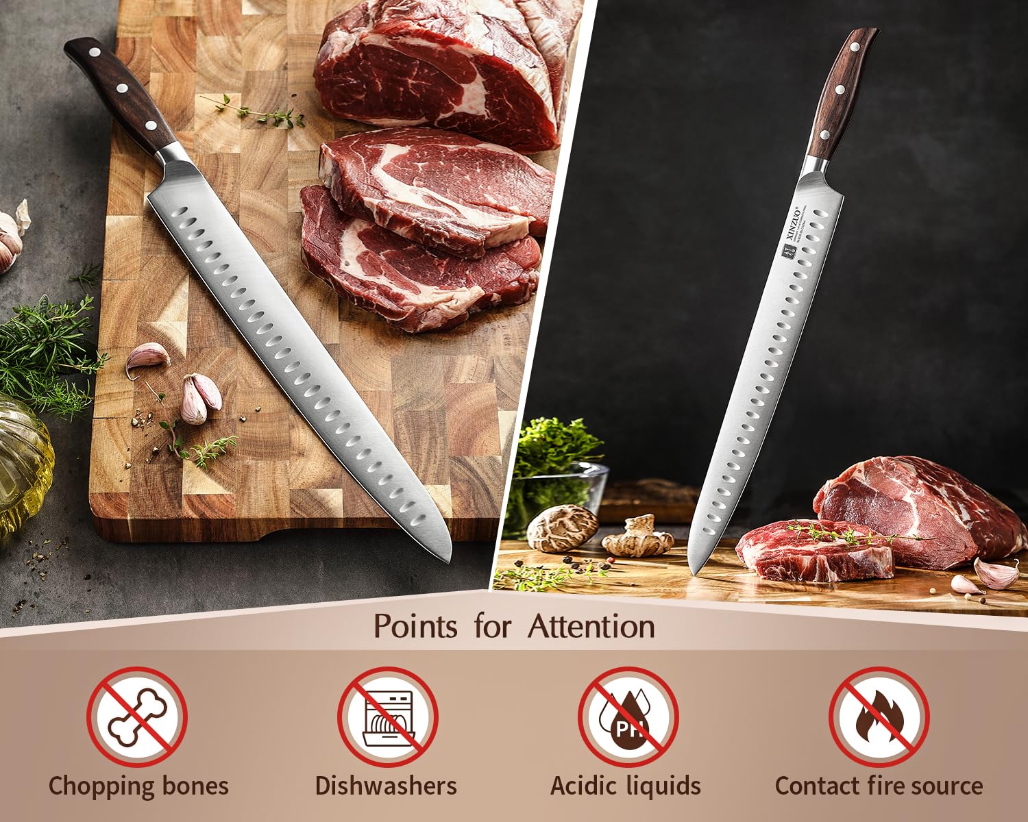 XINZUO Edelstahl 30cm Tranchiermesser, scharf Schinkenmesser Deutschem 1.4116 Edelstahl Küchen Brisketmesser,Profi Aufschnittmesser Koch Fleischmesser,Full Tang Griff Red Sandalwood,mit Geschenkbox