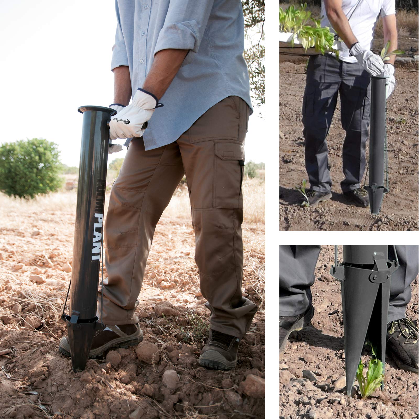 Kamikaze Plantoir Manuel Bulbes et Légumes Double Poignée avec Mécanisme de Dégagement Automatique. Planteur Facile à Utiliser. Acier Ultra Robuste et Léger avec Peinture EPOXY Résistante au Soleil