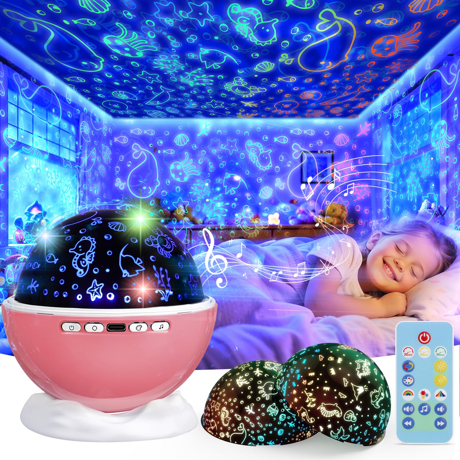 Night Light Projector, Night Light for Kids, Star Projector, 54 Light Color 360 Degree Rotation Kids Night light, Rechargeable Lamp for Bedroom, Light Projector Birthday Christmas Gifts for Boys Girls