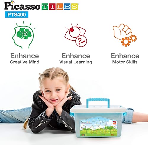 Miniatura 5 de PicassoTiles Juego de construcción de 400 piezas de juguetes de construcción de paja para niños, juguetes de construcción entrelazados de