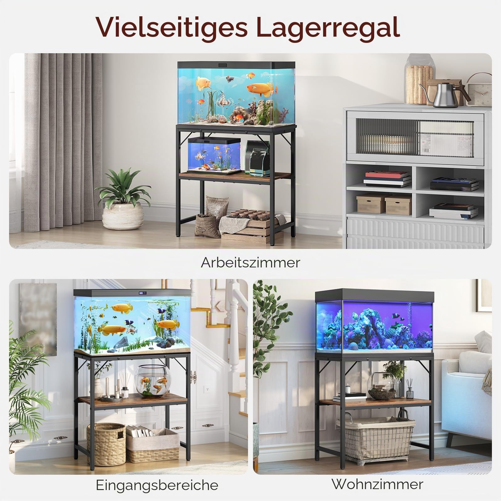 MAHANCRIS Aquariumständer, 20 L Aquarium Unterschrank, Aquariumregal, 2-stöckiger Aquarium Tisch, Fischtankständer mit Ablage, 204 kg belastbar, 61 x 30 x 62 cm, Vintagebraun und Schwarz AFTHR2001