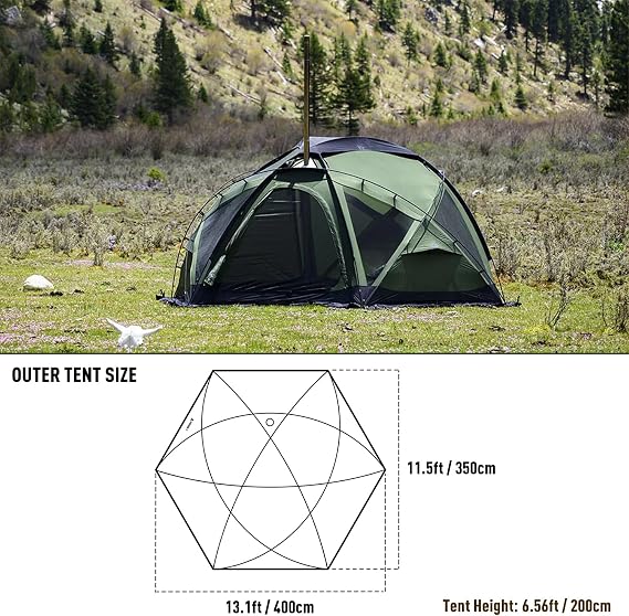 POMOLY Dome Tent Camping Hot Tent, Dome X6 Pro Freestanding Wood Stove Tents for 2-4 Person Backpacking, Hiking (Green)