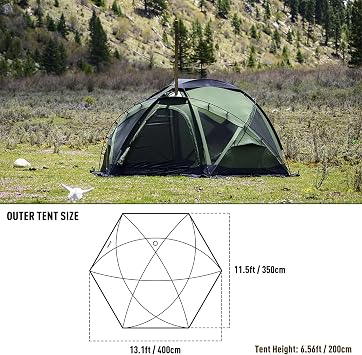 POMOLY Dome Tent Camping Hot Tent, Dome X6 Pro Freestanding Wood Stove Tents for 2-4 Person Backpacking, Hiking (Green)