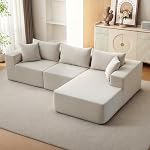 GarveeLife Soft Modular Cloud Sectional Sofa – 108" Boneless L-Shaped Couch Bed with Chaise – Cozy Corduroy, No Assembly – Living Room – Beige, Right Noble Consort