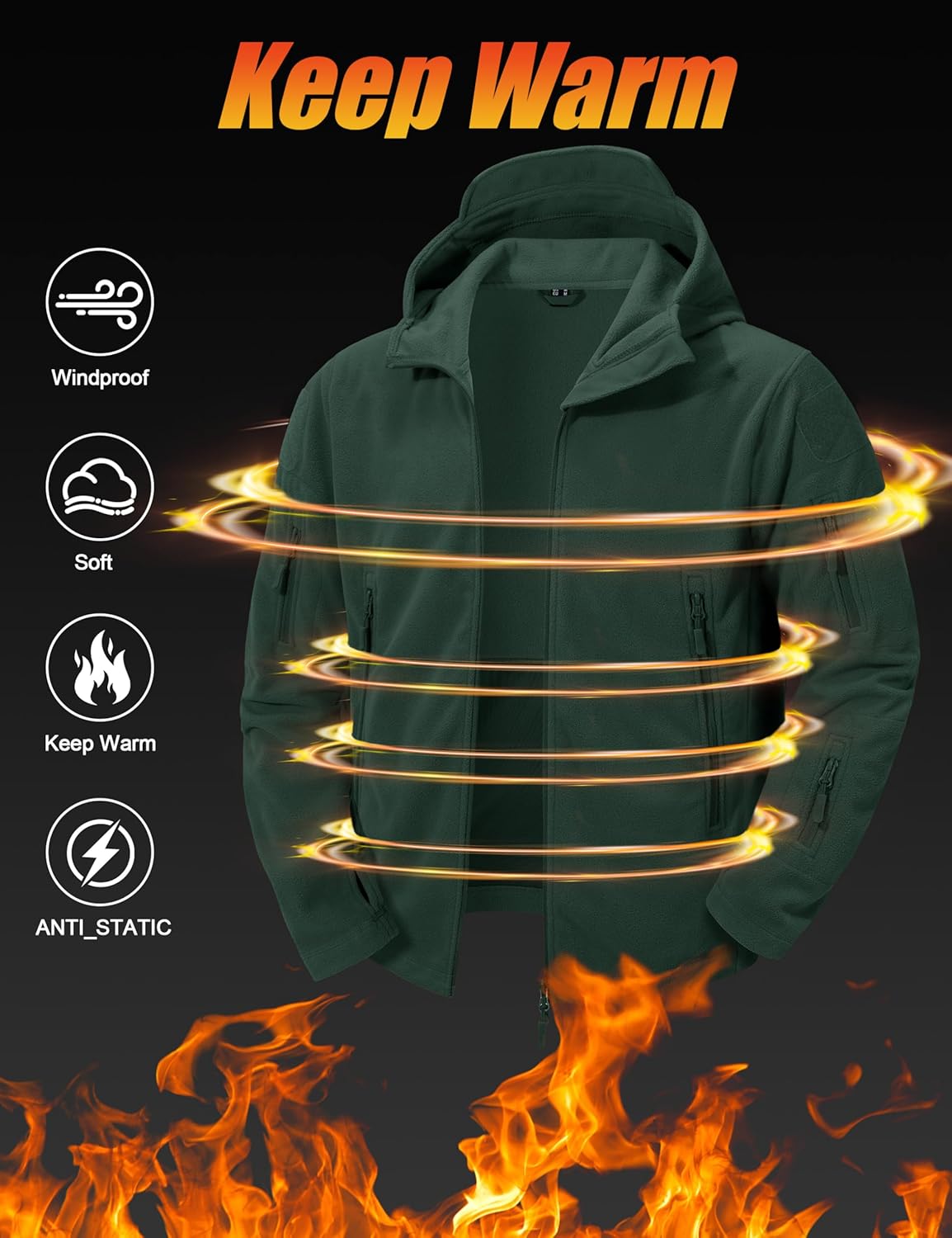 CRYSULLY Men’s Military Tactical Sport Warm Fleece Hooded Outdoor Adventure Jacket Coats