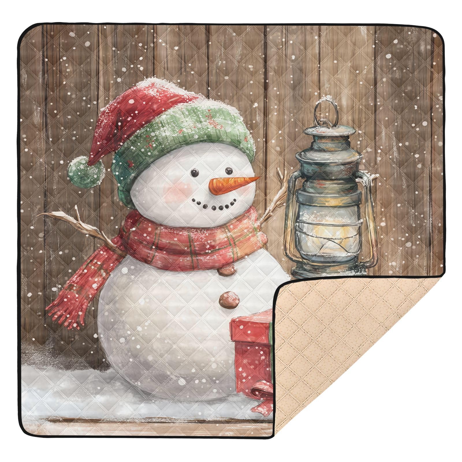 BOESI Doodle Cute Snowman Pattern Baby Play Mat, 50“ X 50” Washable Folding Crawling Mat, Baby Floor Mat, Soft, Thick, Non-Slip