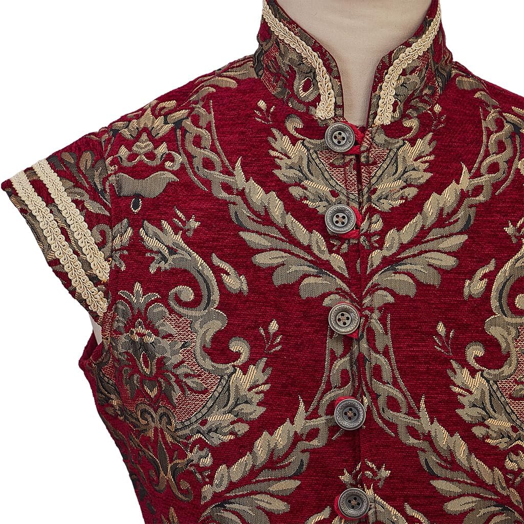 CosplayDiy Mens Tudor Vest Victorian Suit Vest Tudor Jerkin Gothic Steampunk Waistcoat - Image 6