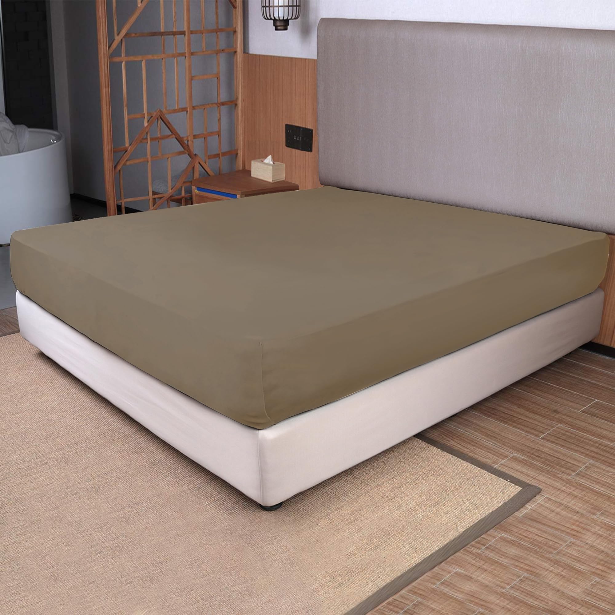 N&Y HOME King Size Fitted Sheet Only - 4-Way Stretch Knit, Snug Fit, Wrinkle Free & Stay in Place, No More Slipping Off for Mattress, Soft & Comfortable - Taupe, King