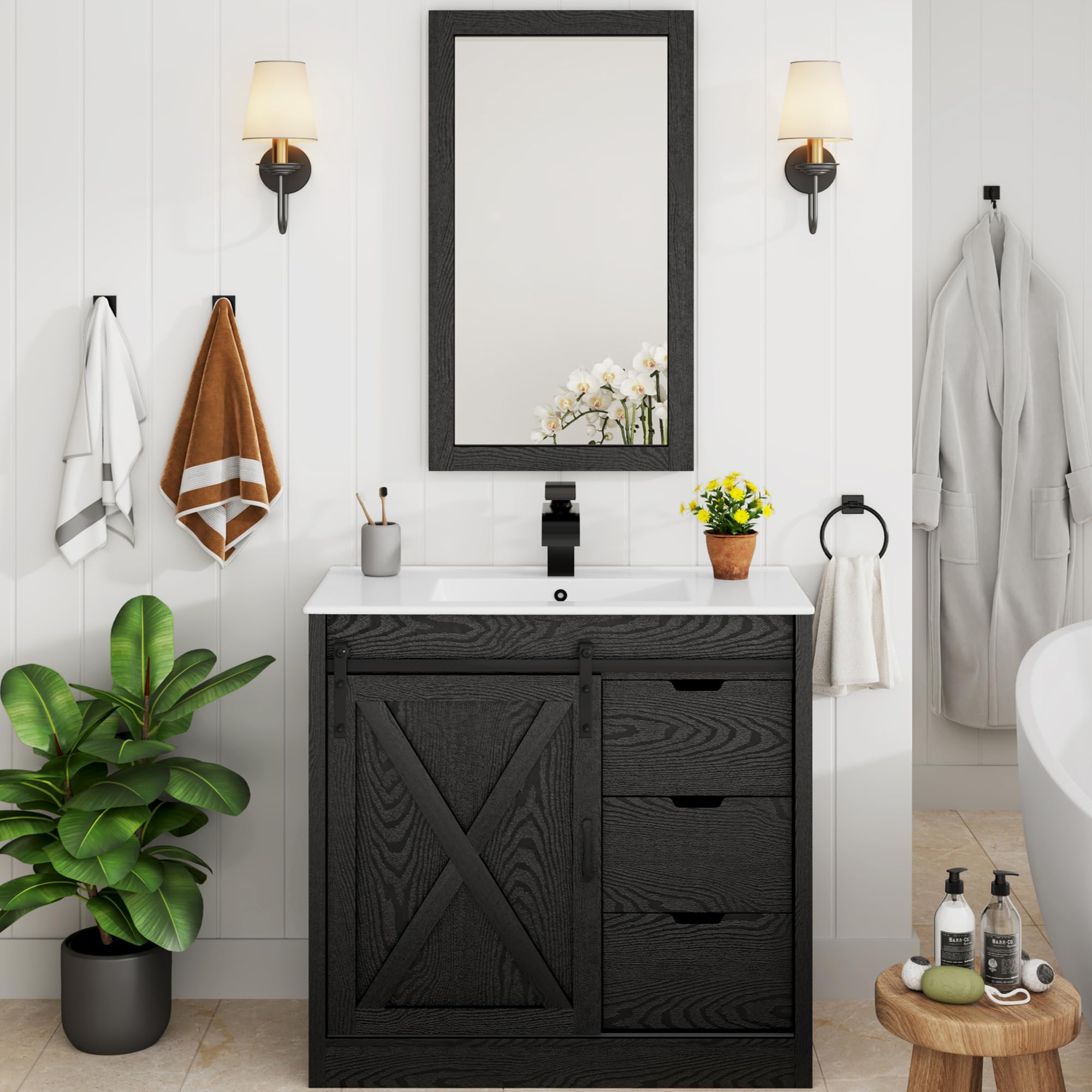 36 inch Farmhouse Bathroom Vanity with Sink and Mirror