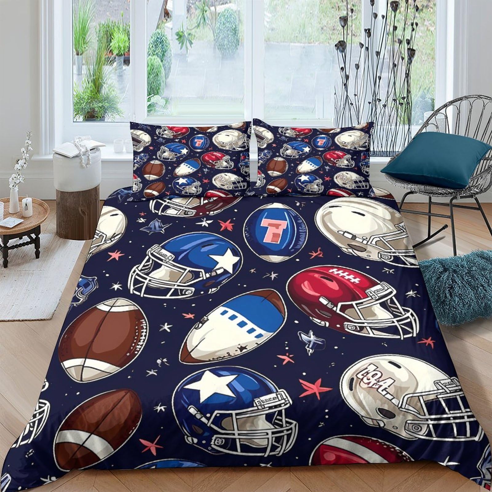 Ctjqhvkz Style-5 3D Printed American Football Fitted Sheet Microfiber Soft Breathable Helmet Bed Cover For Bedroom Dorm Mattress Decor Single（135X200cm）