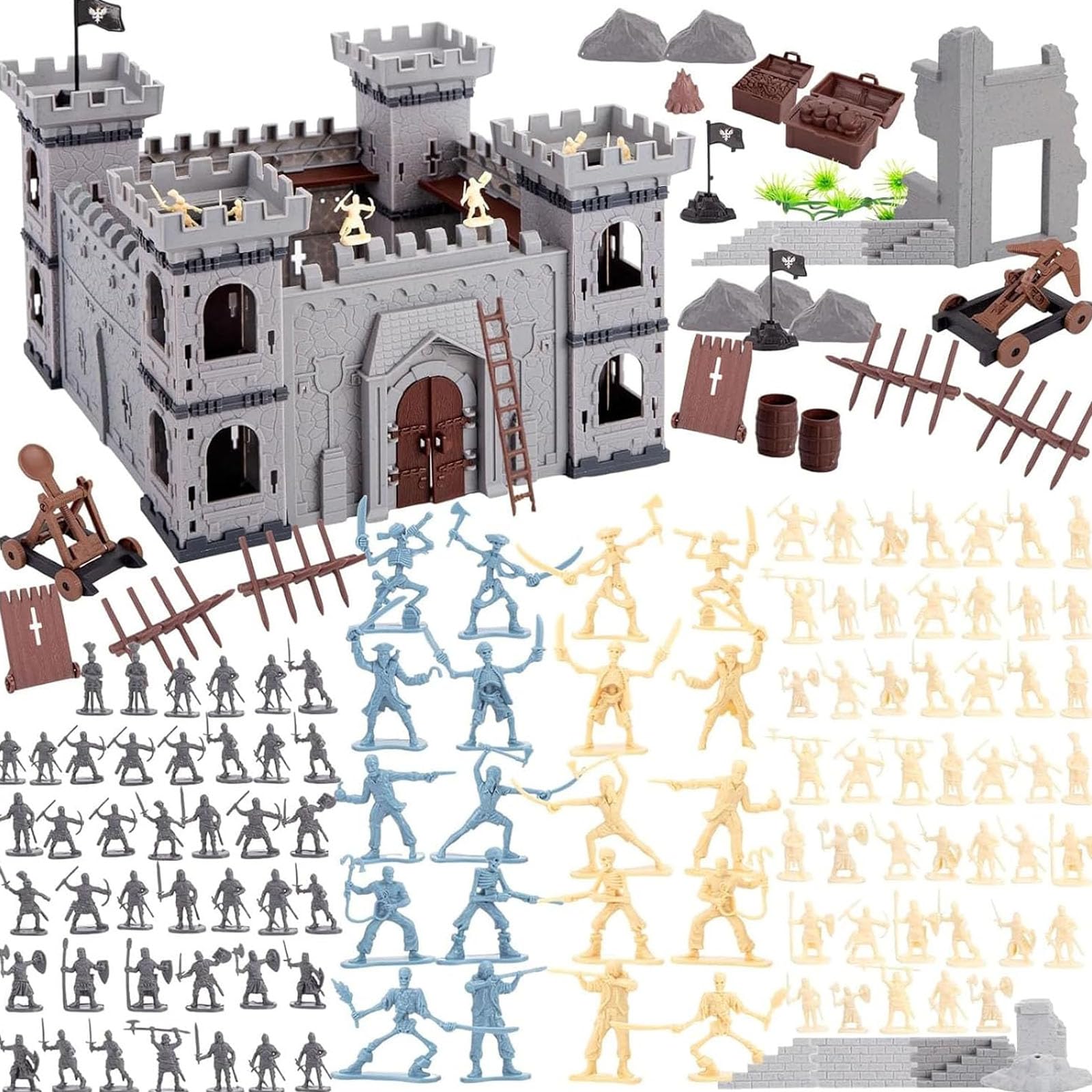 3 otters 310PCS Military Soldier Playset, Toy Soldiers Medieval Knight Army Men Pirate Castle Model Assembly for Boys Birthday Party Gift