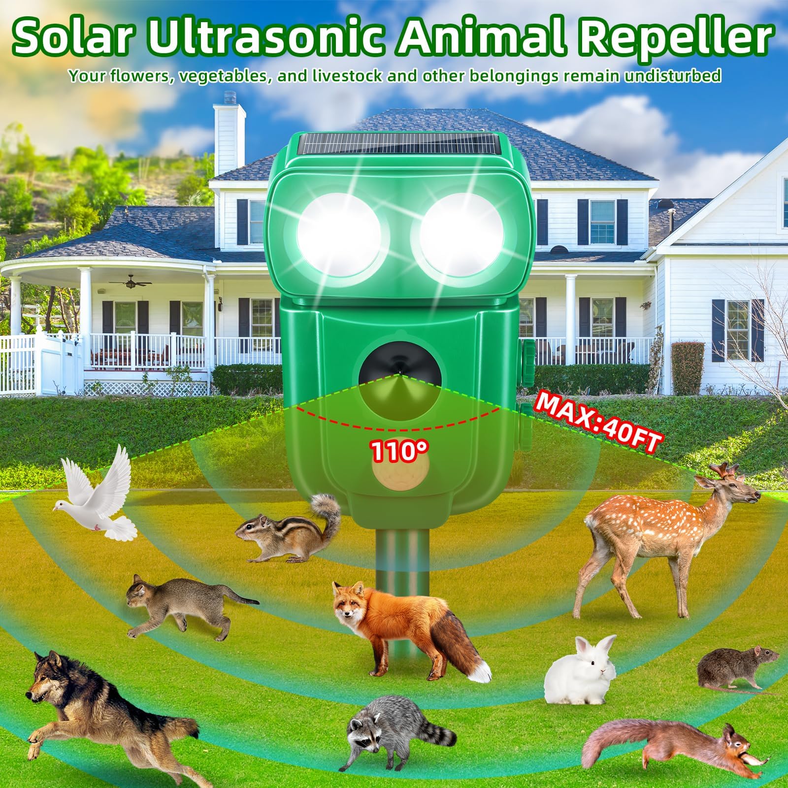 Repellente Ultrasuoni A Forma Di Gufo Con Sensore PIR, Energia Solare E Carica USB, 5 Modalità Regolabili, IP66 Impermeabile - 3